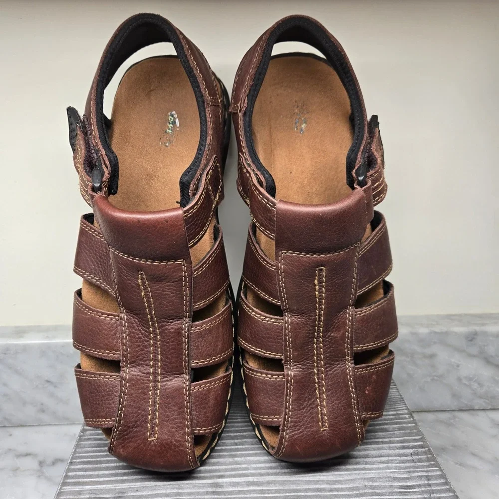 Dr. Scholls Gaston Mens Brown Leather Fisherman Sandals Memory Foam Size 13 M - Picture 2 of 14